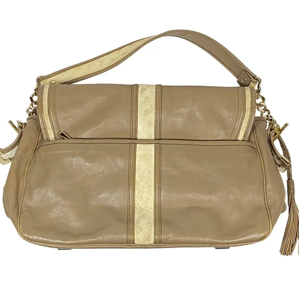 L.A.M.B. Gwen Stefani Messenger Shoulder Bag Y2K Tan Cream Leather Satchel Purse